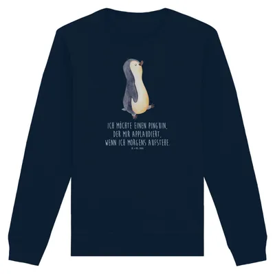Produktbild von Mr. & Mrs. Panda Bio Pullover Pinguin marschieren Größe L - French Navy - Geschenk, Spazieren, Sweatshirt, Organic, Baumwoll, Sweater, Pinguine, Unausgeschlafen, Familie