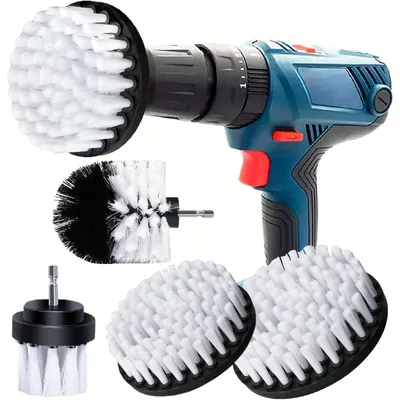 Image de Kit de 4 brosses d'accessoires pour visseuse sans fil, de 2", 3,5", 4" et 5", ensemble de brosses de nettoyage, couleur blanche