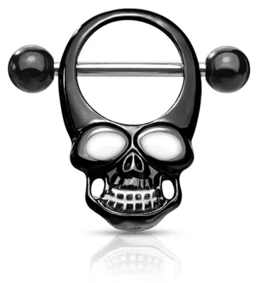 Produktbild von Brustwarzenpiercing „Totenkopf“: Nippelpiercing Schild 316L Schwarz