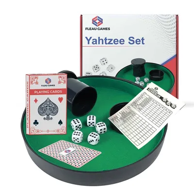 Produktbild von Yahtzee + box na kocky + sada kariet - sada kociek - box na kocky - pokerová dráha - pitbox - hra s kockami/zábavná hra pre deti/dospelých - kocky - hra - koženka