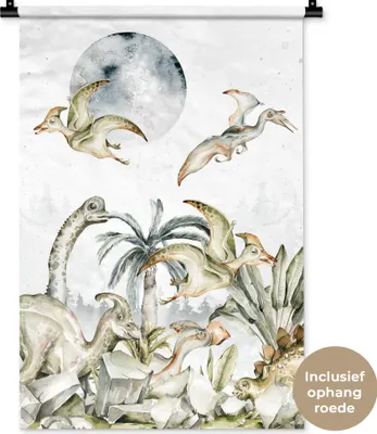 Produktbild von MuchoWow® Wandteppich Wandbehang Dinosaurier - Kinder - Dschungel - Grün - Tiere - Natur 60x90 cm Tapisserie Dekoration Wandtuch - Foto-Teppich - Abwaschbar
