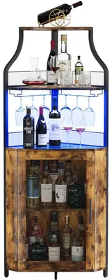 Zdjęcie produktu dla Szafka barowa na wino, narożna, regulowane półki, kolor vintage brązowy