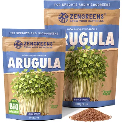 Zdjęcie produktu dla ZenGreens® Eko Nasiona na Kiełki Rukola 500 g – Kiełki i Mikroliście