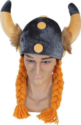 Produktbild von Mütze Wikinger mit Hörner und Zöpfen flauschig Gr. 58 Fasching Karneval Halloween