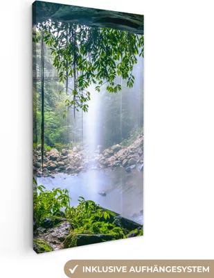 Produktbild von MuchoWow® - Leinwandbilder - Dschungel - Regenwald - Wasser - Wasserfall - Pflanzen, Wandbild, Wanddeko Bilder Wohnzimmer, 20x40 cm
