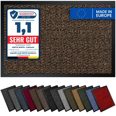 Produktbild von Gentle North Hochwertige Fußmatte beige schwarz 60x90cm groß für Innen & Außen - Schmutzfangmatte rutschfest, waschbar & wetterfest