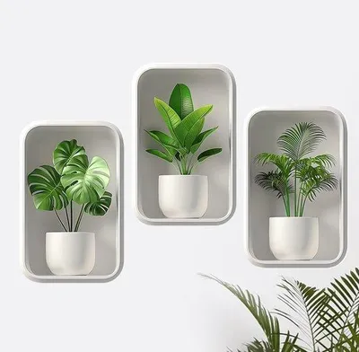 Obrázok produktu pre Uniqoos® Sada 3 kusov samolepiacich 3D nástenných dekorácií z PVC, 30 x 45 cm – motív rastlín, vhodné do kuchyne a kúpeľne, vodeodolné, netoxické