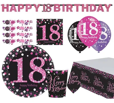 Produktbild von Zahl 18 Sparkling Celebrations Pink Partyset 41-teilig