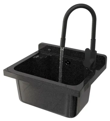 Immagine prodotto di Granitan | Lavello da lavoro - LOMA - con rubinetteria nera - con sifone - Nero - 42,4 x 34,3 cm - per lavanderia e garage