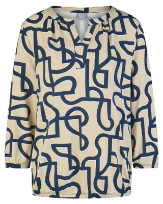 Produktbild von Rabe Damen T-Shirt Beige mit grafischem Muster, Stehkragen und 3/4-Ärmeln, Größe 36