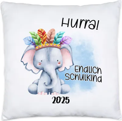 Produktbild von Endlich Schulkind 2025 Elefant Kissen Inkl. Füllung 1. Schultag Nichte Neffe Patenkind Schulanfang Schuleinführung