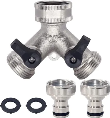 Produktbild von Y-Verteileranschlussstück 2-Wege-Verteiler mit Absperrhähnen Chrom/Messing Für 3/4 Zoll Außengewinde 3/4 Zoll Innengewinde,inklusive 2 x