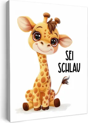 Produktbild von MuchoWow® - Leinwandbilder - Giraffe - Sei schlau - Zitat - Tier, Wandbild, Wanddeko Bilder Wohnzimmer, 60x80 cm