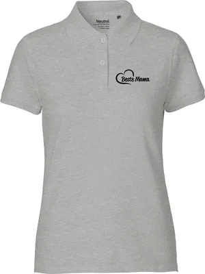 Produktbild von Huuraa Damen Polo Shirt Beste Mama Herz S Sport Grey Bio Baumwolle Fairtrade Poloshirt Geschenkidee