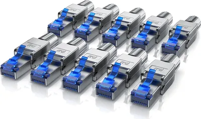 Produktbild von Primewire 10x Netzwerkstecker RJ-45 (Ethernet) zu Netzwerkkabel, Werkzeuglos RJ45 CAT 8, Gigabit Ethernet LAN Kabel, 40 Gbit/s, silber
