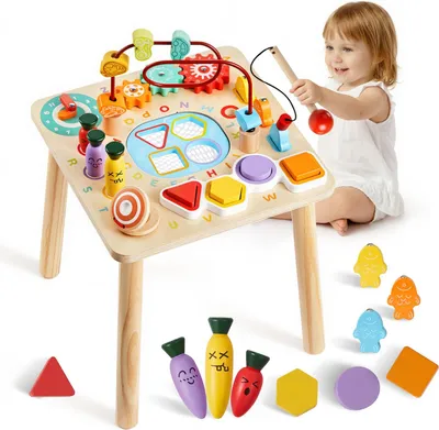 Produktbild von Montessori Aktivitätstisch aus Holz - 8-in-1 Lerntisch/Spieltisch - Pädagogisches Spielzeug - Für Babys & Kleinkinder 6–36 Monate