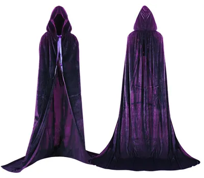 Zdjęcie produktu dla Labellevie, płaszcz z kapturem, długi, aksamitny, idealny jako element kostiumu wampira, przeznaczony na Halloween, dla dorosłych, uniseks, rozmiar S, kolor fioletowy