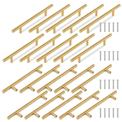 Produktbild von Solidchoice – Schubladengriffe, Goldfarben – 20 Stück – Edelstahl – T-förmige Griffe – 200 mm breit – Einfache Installation – Langlebig – Schubladengriffe