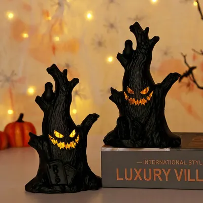 Produktbild von 2 Stück Led Halloween Dekoration Geist Baumstumpf Batteriebetrieben Nachtlicht Stimmungslicht Kerzenlicht LED Kerzen Party Warmweiß