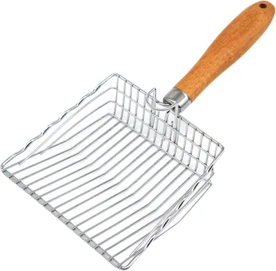 Obrázek produktu pro Lopatka na kočičí toaletu, hluboká, kovová, s dřevěnou rukojetí, vhodná pro kočky a koťata