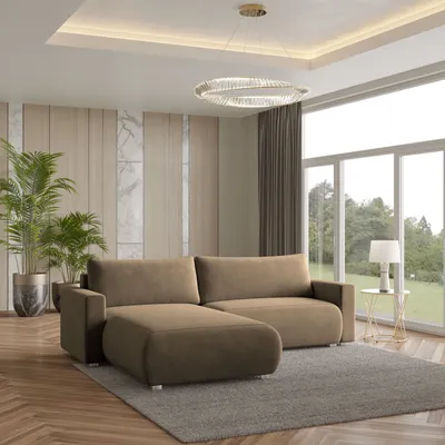 Zdjęcie produktu dla Masseno Narożnik TURIN M z funkcją spania i pojemnikiem na pościel Kształt L, Rozkładana sofa, Rogówka - Beżowy, MONOLITH 09