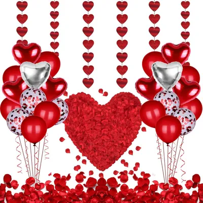 Productafbeelding van Valentijnsdagdecoratie - Set van 31 - Valentijnsdagdecoratieset - Hartvormige ballonnen - Romantische decoratie