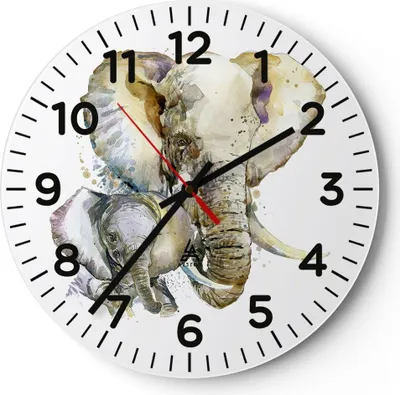 Produktbild von Wanduhr - Rund - Glasuhr - Elefanten tier safari afrika - 40x40cm - Schleichendes Uhrwerk - Lautlos - zum Aufhängen bereit - Dekoration Modern - Wanddekoration aus Glas - C4AR40x40-2884