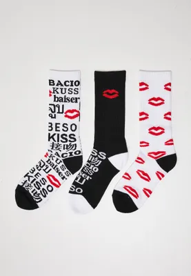 Image de Mister Tee Accessoires MT2157 | Kiss Socks 3-Pack Chaussettes - Couleur : Black/White/Red - Taille : 47-50