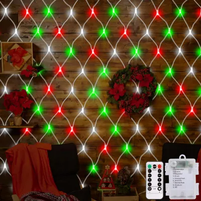 LED Weihnachtsnetzlicht 1,5x1,5m, 100 LEDs, Batterie, Fernbedienung