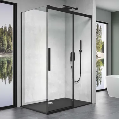 Image de doporro Cabine de Douche Transparent Noir 90x120x195cm Paroi de Douche Montage Réversible avec Porte Coulissante avec Amortisseur et Receveur de Douche Ravenna12K-Plus