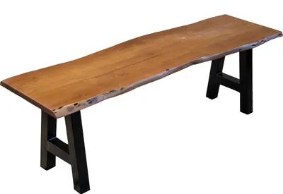 Produktbild von Sitzbank Baumkante 180 cm nussbaum massiv Akazie A-Gestell schwarz