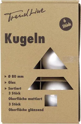 Produktbild von TrendLine Glaskugeln in uni emaille/matt Ø 8 cm, winterweiß, 6 Stück