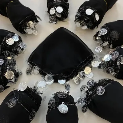 Produktbild von 10x Schwarz mit golden Pulls Halay Mendili groß 20x20 cm Tanztücher Dügün Hochzeit Verlobung Kina Mendil