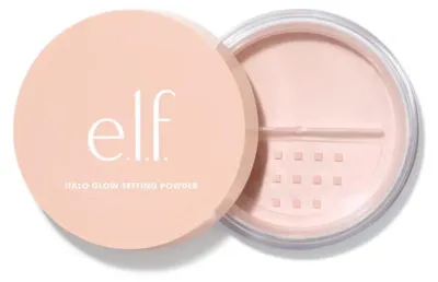 e.l.f. Halo Glow Setting Powder Light Pink, loser Fixierpuder in geöffneter Puderdose