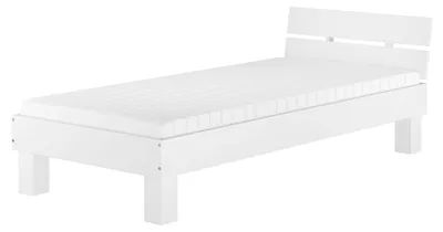 Produktbild von Massivholzbett in Überlänge 90x220 Buche Holzbett waschweiß Zubehör wählbar V-60.86-09-220WRollrost und Matratze inkl.