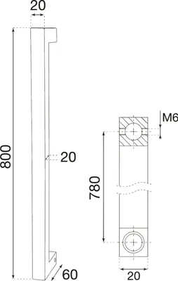 Produktbild von HALCÖ Stoßgriff HT, 20 x 20 x 800 mm, Schwarzstahl geölt