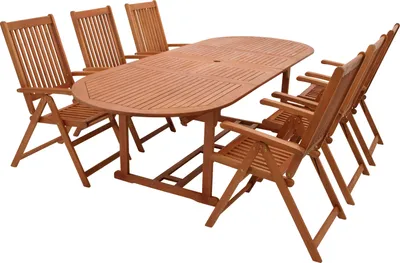 Produktbild von DEGAMO Gartenset Sitzgruppe Gartengarnitur LAGO 7-teilig, 6x Klappsessel 8-fach verstellbar und 1x Ausziehtisch 180/260x100cm, Holz Eukalyptus geölt