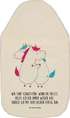 Produktbild von Mr. & Mrs. Panda wärmebeutel Einhörner Umarmen - Weiß - Geschenk, Wärmflasche mit Bezug, Wärmekissen, Einhorn, Schwestern, Freundin, Unicorn, Liebe, Familie, gummi