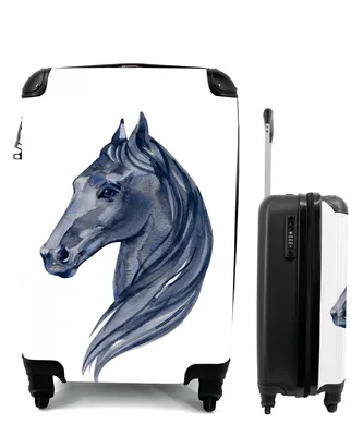 Produktbild von MuchoWow® Koffer Handgepäck Trolley Rollkoffer Kleine Reisekoffer mit 4 Rollen - Pferd - Aquarell - Schwarz - Mädchen - Kinder - Mädchen - Cabin Size < 55x40x23 cm & 55x40x20 cm - Kinderkoffer - Kabinenkoffer - Boardgepäck - Reise-Box - Reisekoffer - Reisegepäck - Koffer mit Bild - Trolley für Kinder