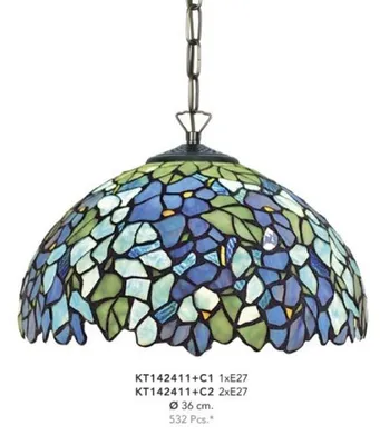 Produktbild von Casa Padrino Tiffany Hängeleuchte im Barock Stil, Bunt, 2-flammig, Durchmesser 36 cm, handgefertigte Deckenlampe