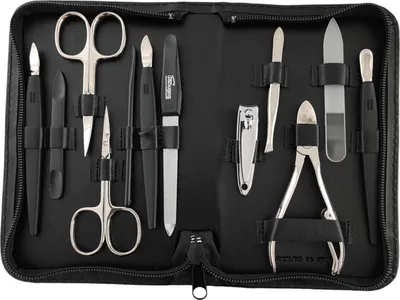 Produktbild von 12teiliges Solingen* Maniküre Set mit Leder-Etui Nagelpflege, Schwarz