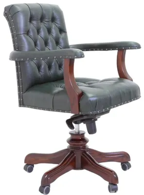 Produktbild von Casa Padrino Luxus Chesterfield Echtleder Schreibtischstuhl Grün / Braun - Chesterfield Büro Möbel