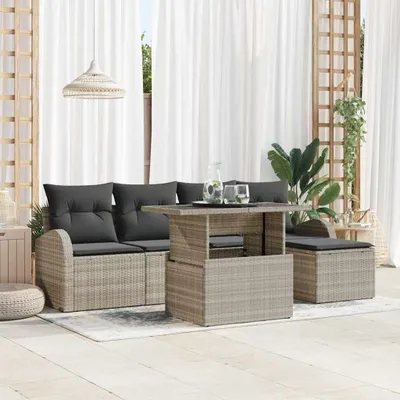 Zdjęcie produktu dla Maison Exclusive - Zestaw mebli ogrodowych, sofa z 6 miejscami, jasnoszary, wykonana z rattanu syntetycznego