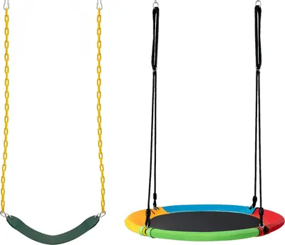Produktbild von 2er Set Nestschaukel + Elastischer Kinderschaukel, Gartenschaukel mit verstellbaren Seilen, Doppelschaukel Schaukelsitz Brettschaukel Schaukelbrett bis 150kg belastbar