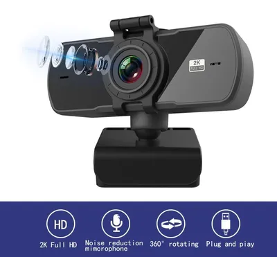 Image de Webcam universelle 2K HD USB avec microphone, noire – Accessoire pour ordinateur portable et PC