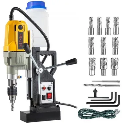 Immagine prodotto di 1100 W Trapano magnetico Macchina per carotaggi magnetici - Carotatrice elettrica 12000 N - Macchina per carotaggi industriali con 12 punte, profondità massima 55 mm - Industria navale, ponti e costruzioni in acciaio. Profondità 55 mm - Costruzione di navi e ponti in acciaio