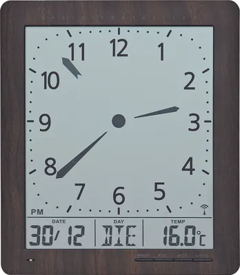 Produktbild von AMS Funk-Wanduhr, Funkwerk mit analoger Zeitanzeige und digitaler Anzeige von Zeit Datum Wochentag Temperatur, 21x24x3cm, 5893