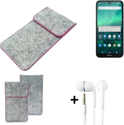 Produktbild von K-S-Trade Handy Schutz Hülle kompatibel mit Nokia 1.3 Schutzhülle Handyhülle Filztasche Pouch Tasche Case Sleeve Filzhülle hellgrau pinker Rand +
