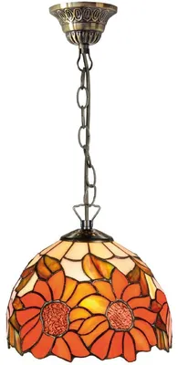 Immagine prodotto di Casa Padrino lampada a sospensione Tiffany girasoli arancione / multicolore Ø 20 x H. 78 cm - Lampada a sospensione realizzata a mano in 135 parti