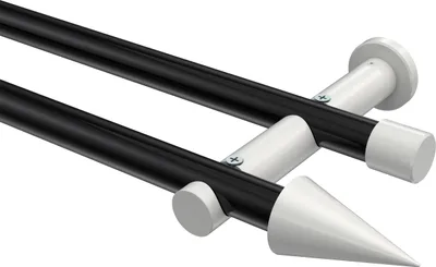 Produktbild von Interdeco Gardinenstange / Vorhangstange Schwarz / Weiß, Typ Platon Savio (Kegel) ohne Ringe, 20 mm Ø 2-läufig, 100 cm